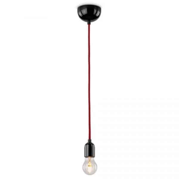 100813 FITTING HANGLAMP TREKSCHAKELAAR ZWART BAKELIET ROOD TEXTIELSNOER