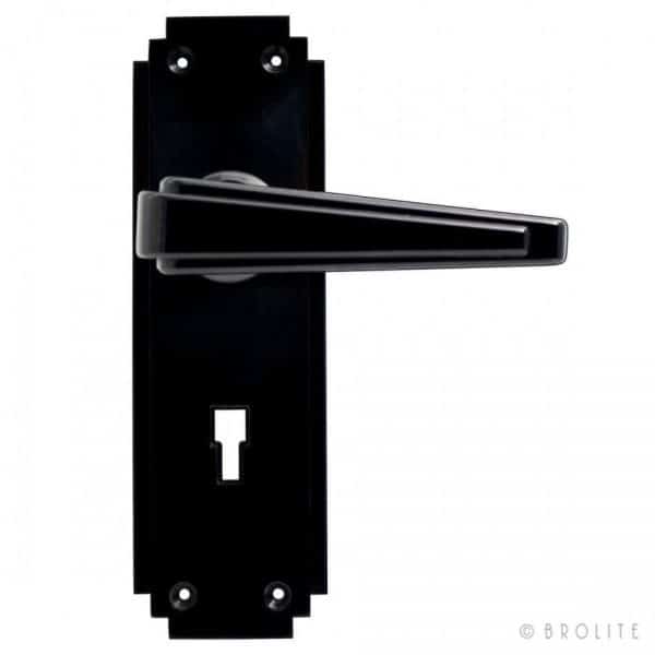 66112 Art Deco Deurklink getrapt deurschild met sleutelgat zwart bakeliet