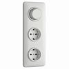 176423 Afdekraam 3voudig wit bakeliet, Dimmer en 2 Wandcontactdozen inbouw