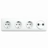 176424 Afdekraam 4voudig, 3 Wandcontactdozen met randaarde & 1 antenne aansluiting inbouw wit bakeliet