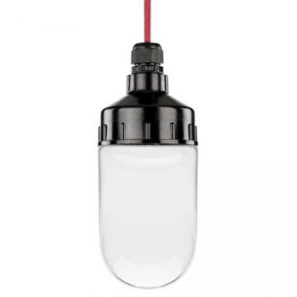 100845 Stolpglazen Hanglamp zwart bakeliet met rood textielsnoer