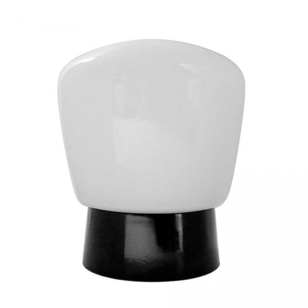 164385 Plafondlamp zwart bakeliet met Wit Opaal Kegel glas